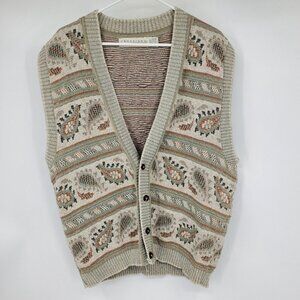 Vintage Crossings Fine Line Lagenlook Paisley Button Up Cardigan Sweater Vest La